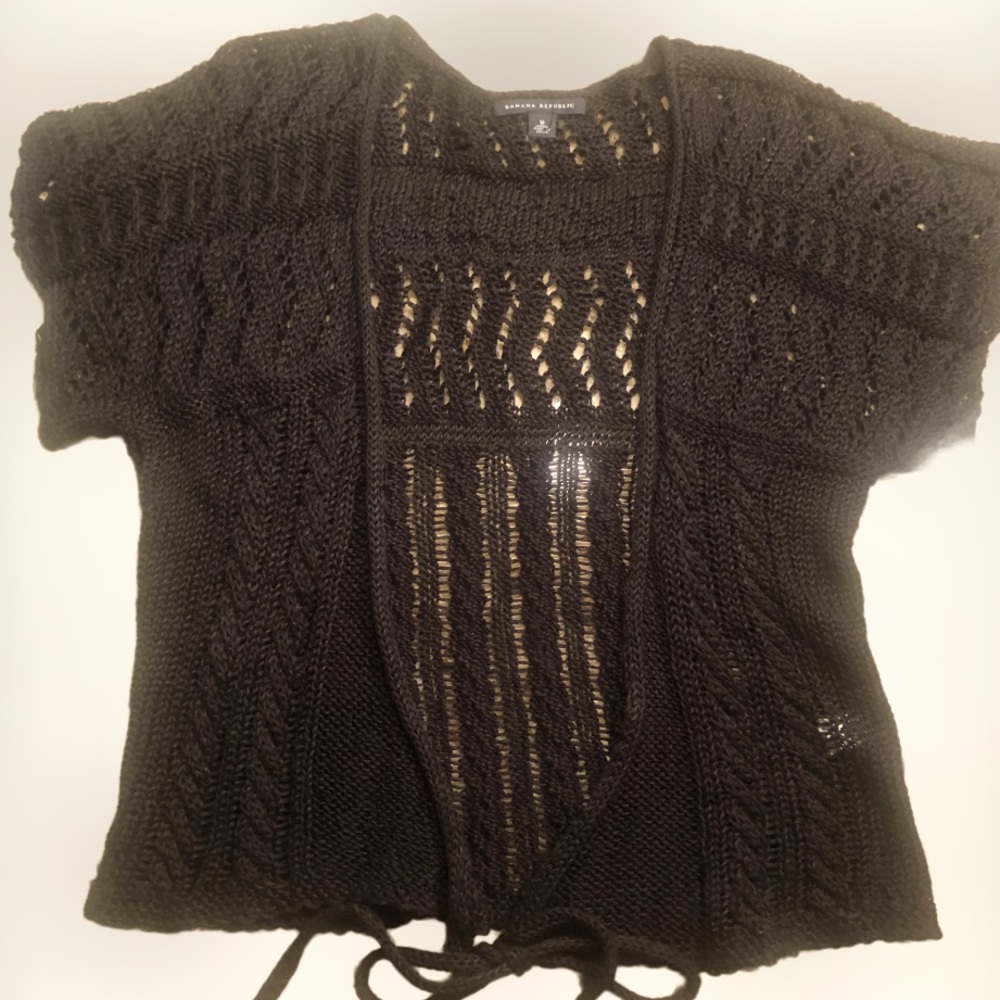 NWOT Banana Republic Black Sweater Women’s Linen Blend Short Sleeve SZ M